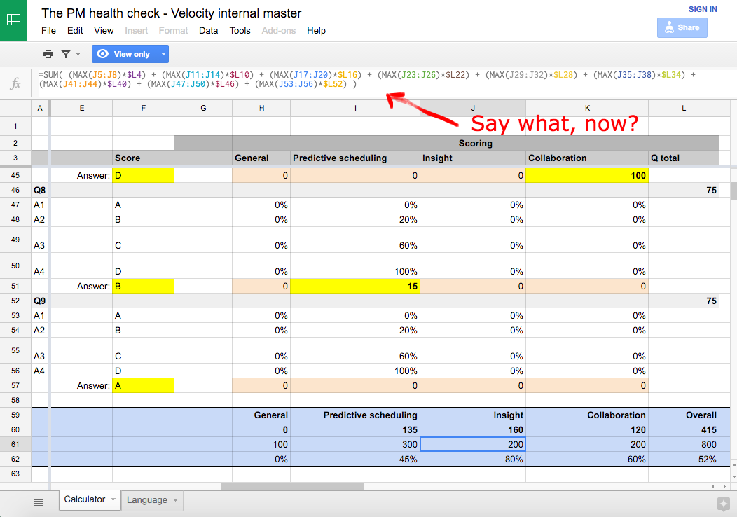 Google Sheet quiz calculator