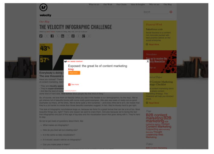 BrightInfo Exit Widget on Velocity site