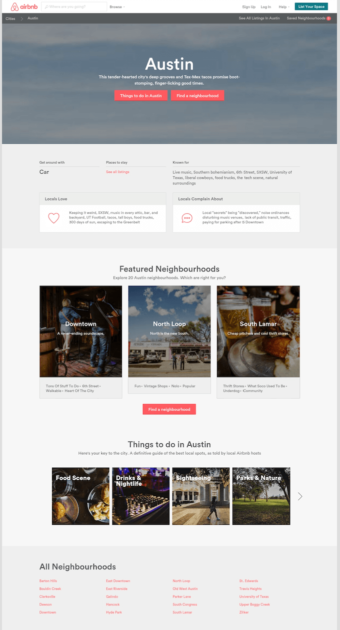 Airbnb austin city guide as content marketing